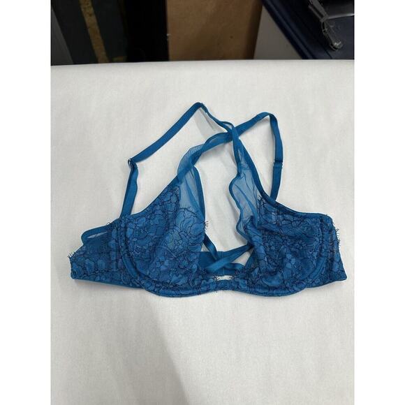 Victorias Secret Womens Bra Size Very Sexy Unlined Plunge Teal Blue Lace - Picture 2 of 8
